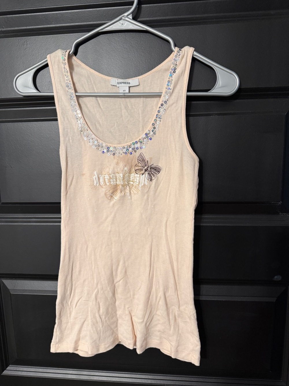 Express Pale Pink Embellished Butterfly Tank Top